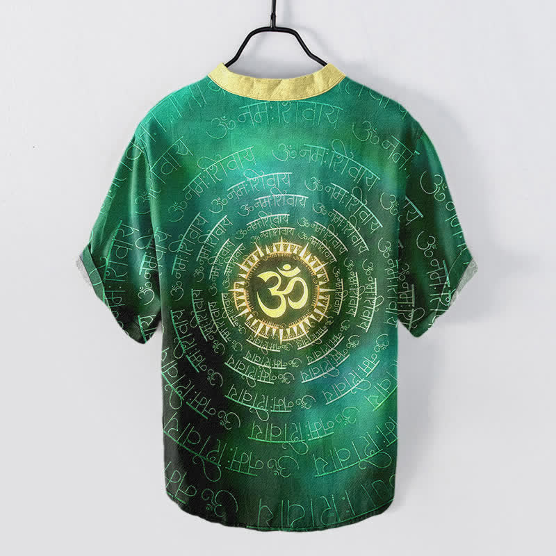 Buddha Stones Camisa de manga corta con medio botón para hombre, de algodón, con emblema del mantra Om. - image 6