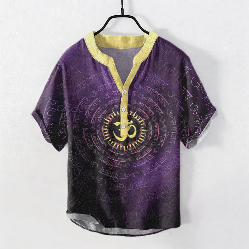 Buddha Stones Camisa de manga corta con medio botón para hombre, de algodón, con emblema del mantra Om. - Violeta oscuro - US/UK/AU50, EU60 (5XL) - image 7