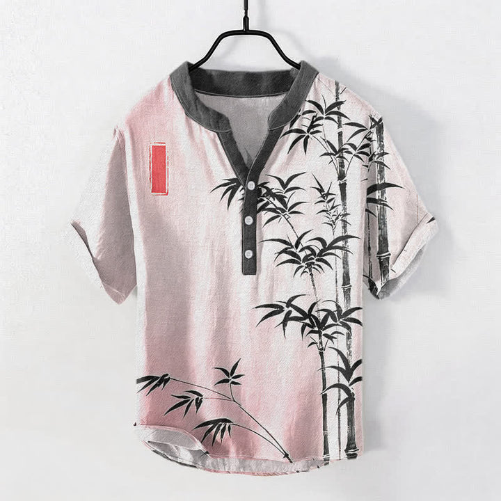 Buddha Stones Camisa de manga corta con medio botón para hombre, de algodón con emblema de bambú. - rosa claro - US/UK/AU50, EU60 (5XL) - image 5
