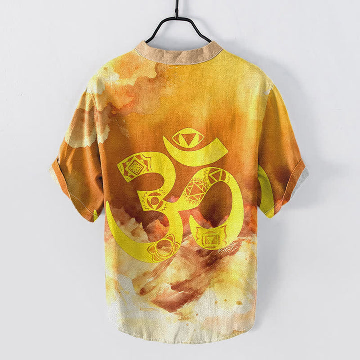 Buddha Stones Camisa de manga corta con medio botón para hombre, de algodón, con emblema del chakra Om. - image 4