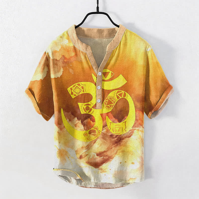 Buddha Stones Camisa de manga corta con medio botón para hombre, de algodón, con emblema del chakra Om. - Naranja - US/UK/AU50, EU60 (5XL) - image 3