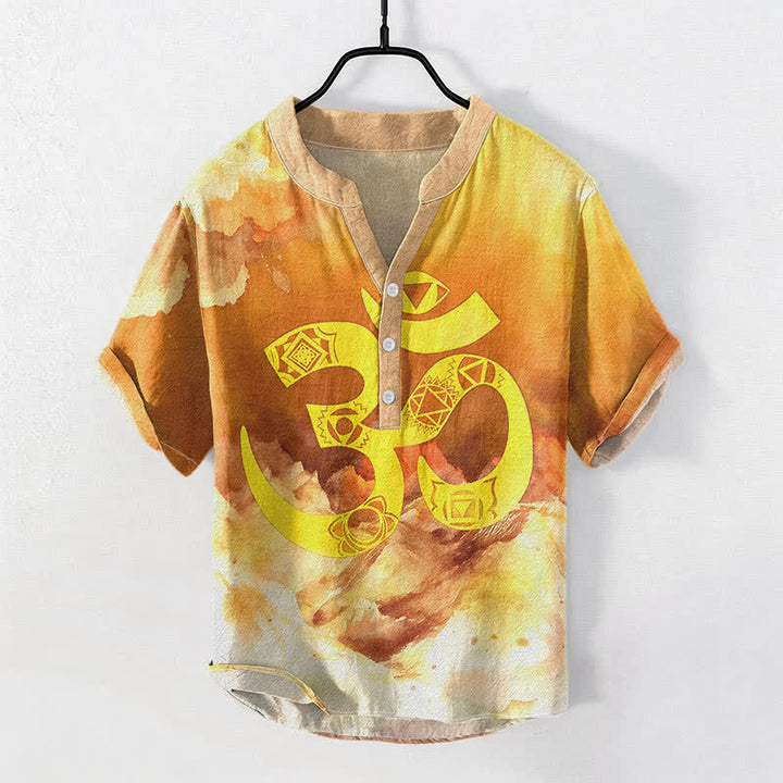 Buddha Stones Camisa de manga corta con medio botón para hombre, de algodón, con emblema del chakra Om. - Naranja - US/UK/AU50, EU60 (5XL) - image 3