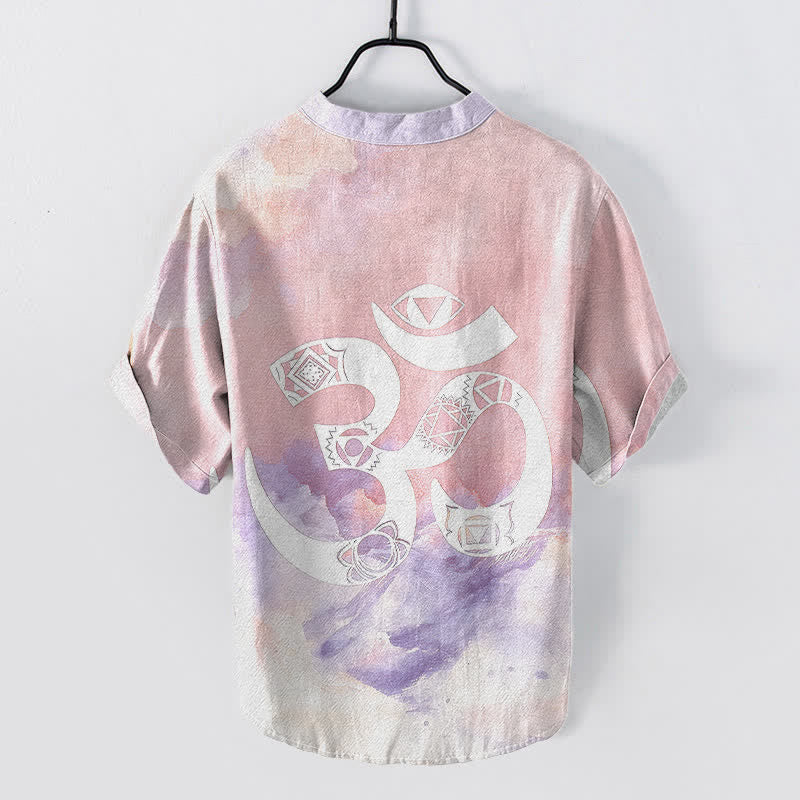 Buddha Stones Camisa de manga corta con medio botón para hombre, de algodón, con emblema del chakra Om. - image 6