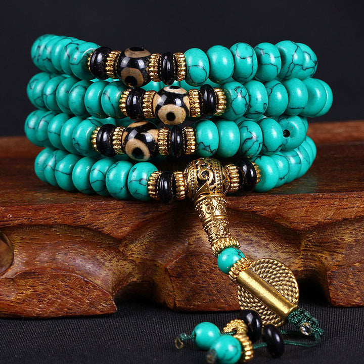Buddha Stones Mala tibetana de 108 cuentas Dzi turquesas para el equilibrio de la sabiduría - 10 mm*108 - image 0