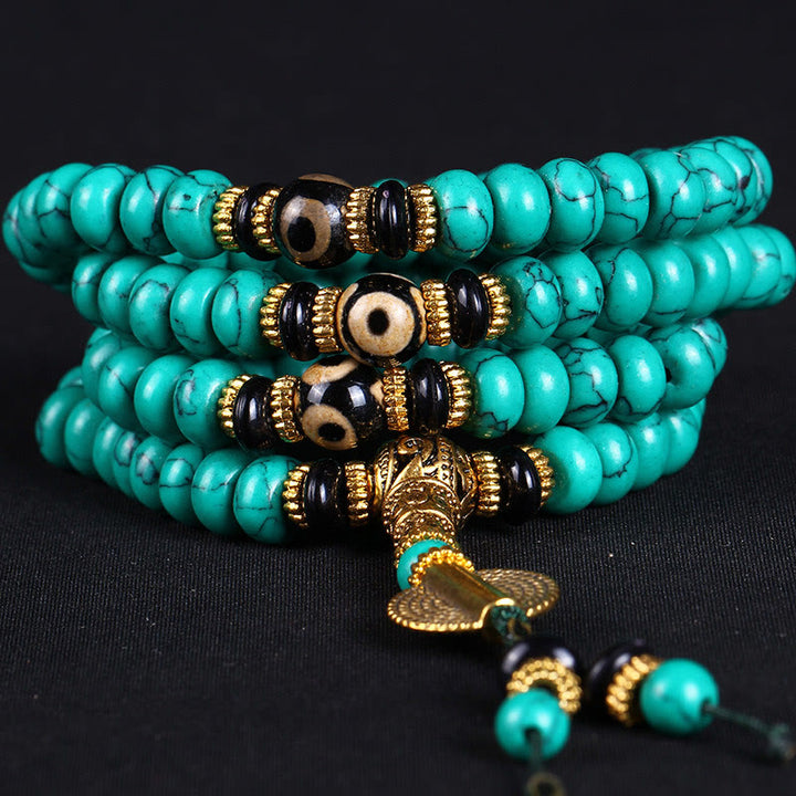 Buddha Stones Mala tibetana de 108 cuentas Dzi turquesas para el equilibrio de la sabiduría - image 1