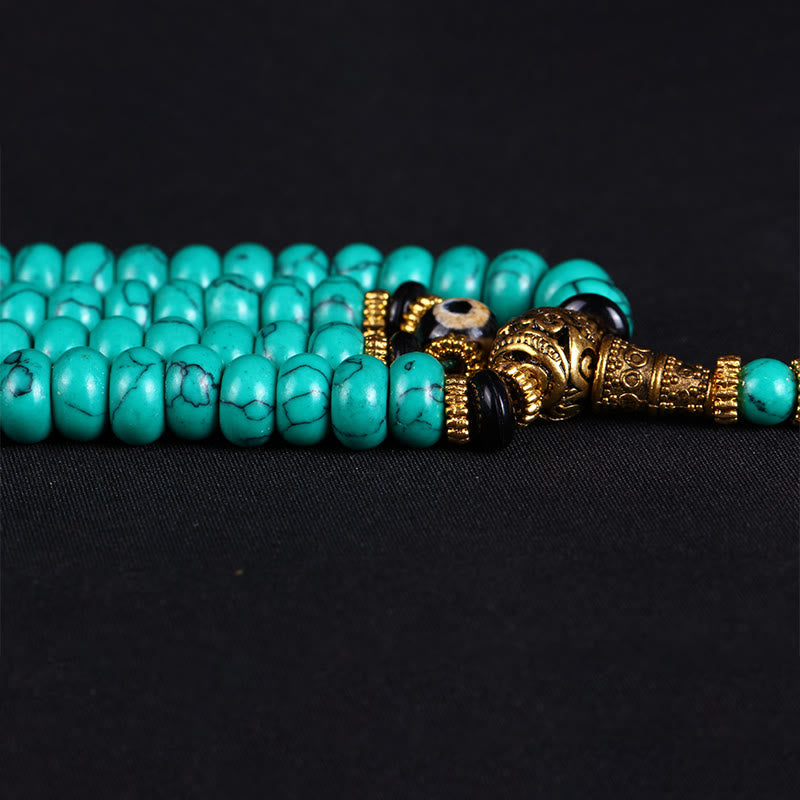 Buddha Stones Mala tibetana de 108 cuentas Dzi turquesas para el equilibrio de la sabiduría - image 6