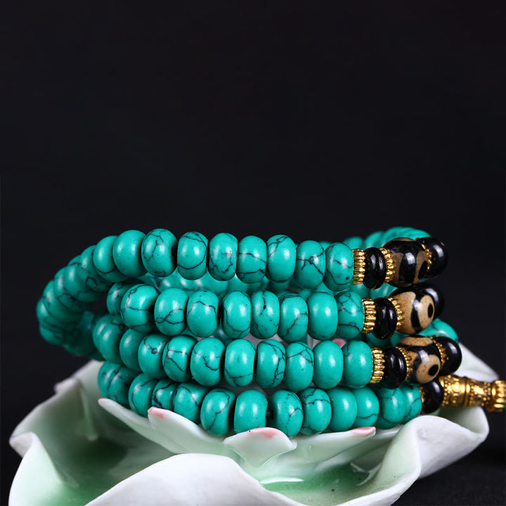 Buddha Stones Mala tibetana de 108 cuentas Dzi turquesas para el equilibrio de la sabiduría - image 2
