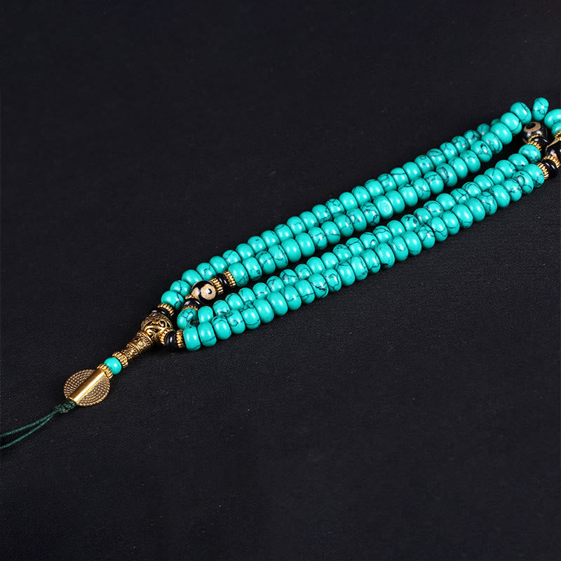Buddha Stones Mala tibetana de 108 cuentas Dzi turquesas para el equilibrio de la sabiduría - image 4