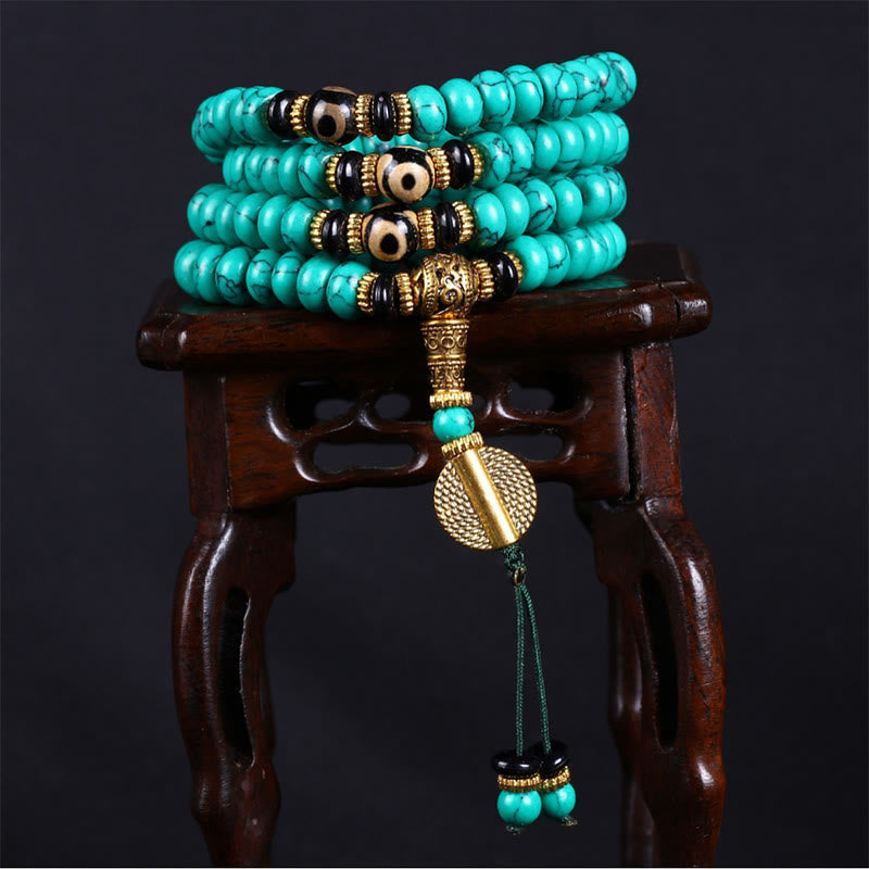 Buddha Stones Mala tibetana de 108 cuentas Dzi turquesas para el equilibrio de la sabiduría - image 3