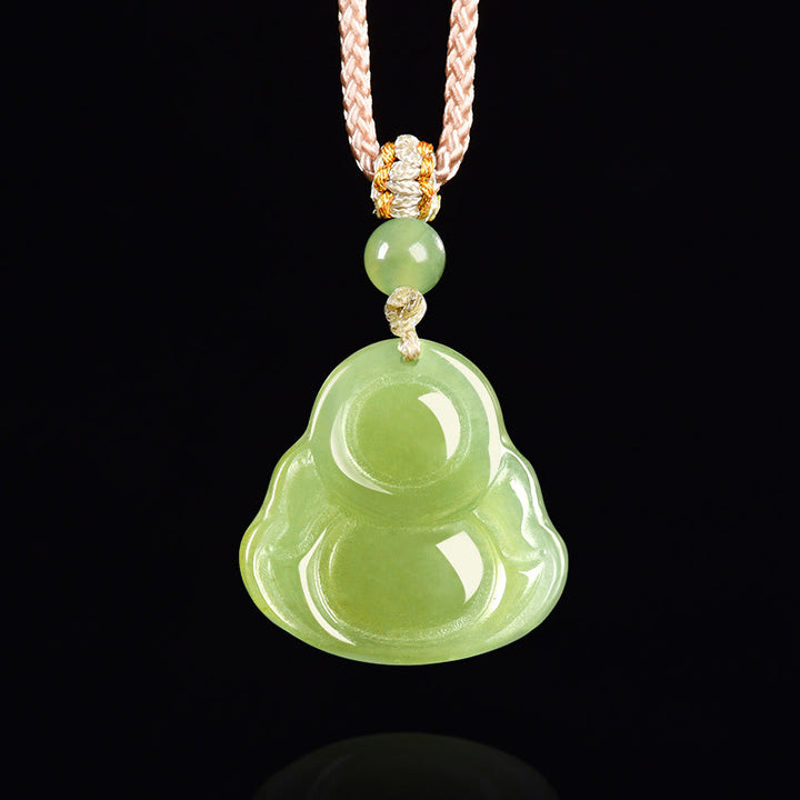 Buddha Stones Colgante de cuerda de la prosperidad con Buda sonriente de jade verde - image 3