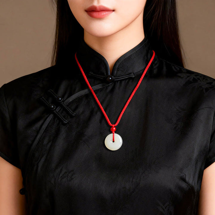 Buddha Stones Collar con colgante de cuerda roja Jade Peace Buckle Abundance - image 9