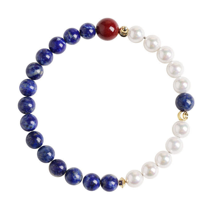 Buddha Stones Pulsera de cuentas con lapislázuli, lazurita, perlas y cinabrio. - image 11