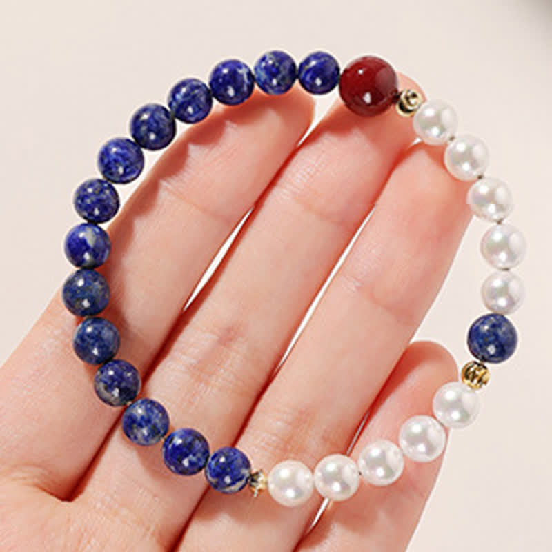Buddha Stones Pulsera de cuentas con lapislázuli, lazurita, perlas y cinabrio. - image 7