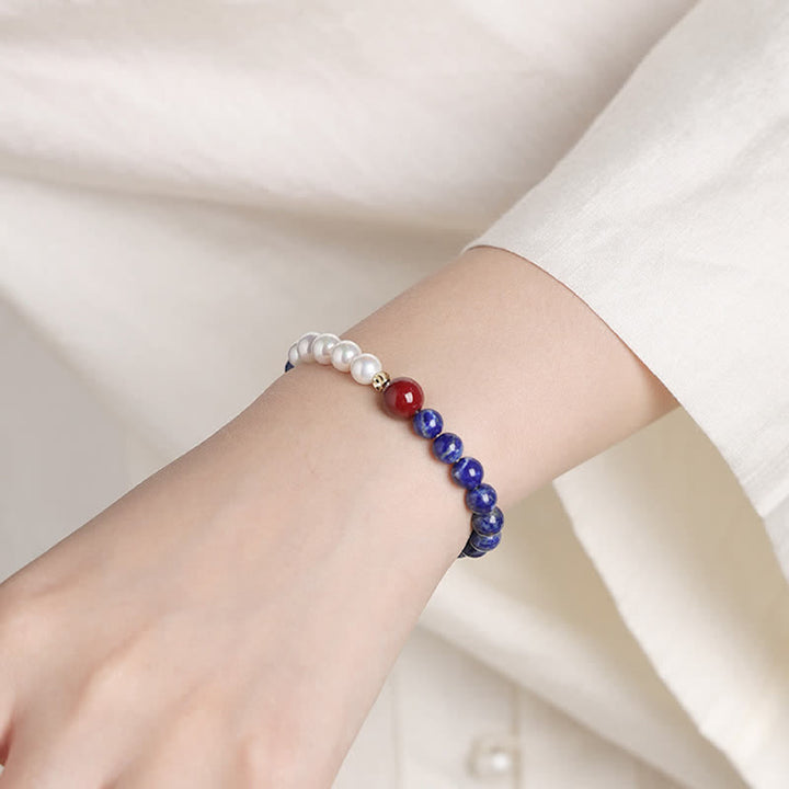 Buddha Stones Pulsera de cuentas con lapislázuli, lazurita, perlas y cinabrio. - image 9
