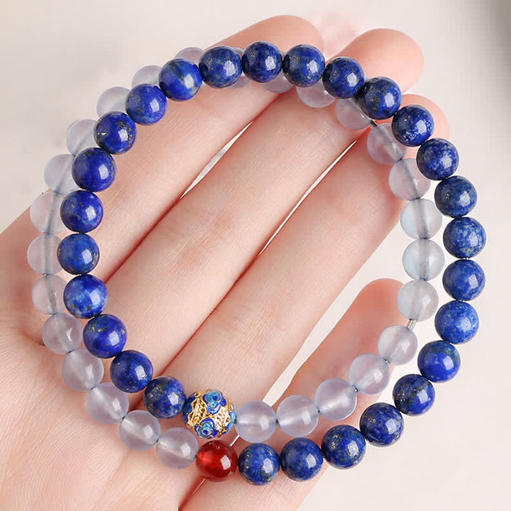 Buddha Stones Pulsera de equilibrio con diseño de doble vuelta, lapislázuli, aguamarina y ágata roja. - image 2
