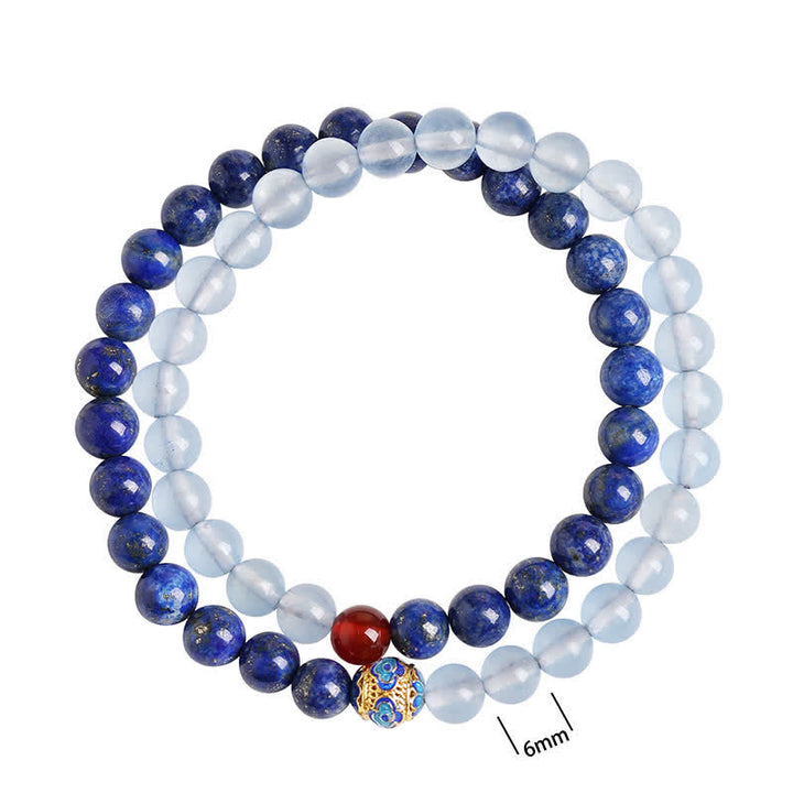 Buddha Stones Pulsera de equilibrio con diseño de doble vuelta, lapislázuli, aguamarina y ágata roja. - image 10