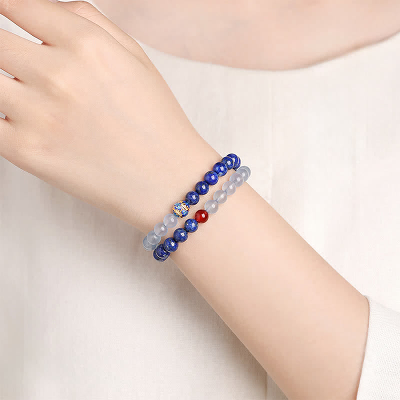 Buddha Stones Pulsera de equilibrio con diseño de doble vuelta, lapislázuli, aguamarina y ágata roja. - image 4