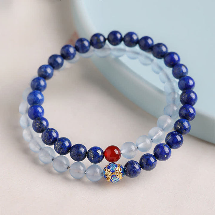Buddha Stones Pulsera de equilibrio con diseño de doble vuelta, lapislázuli, aguamarina y ágata roja. - image 1