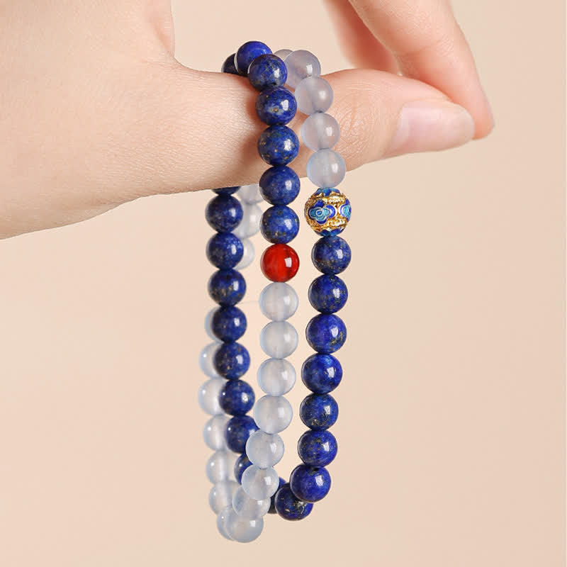 Buddha Stones Pulsera de equilibrio con diseño de doble vuelta, lapislázuli, aguamarina y ágata roja. - image 3