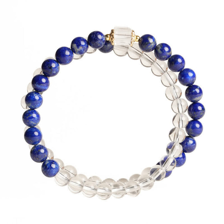 Buddha Stones Pulsera de cuentas de cuarzo transparente y lapislázuli con equilibrio - image 8