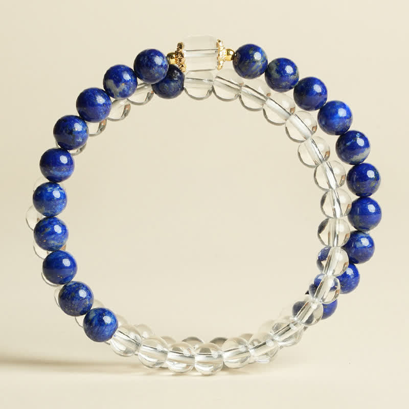 Buddha Stones Pulsera de cuentas de cuarzo transparente y lapislázuli con equilibrio - image 1