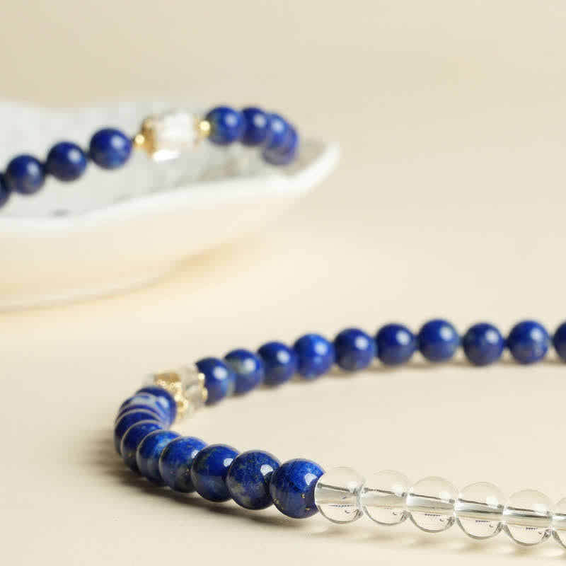 Buddha Stones Pulsera de cuentas de cuarzo transparente y lapislázuli con equilibrio - image 13