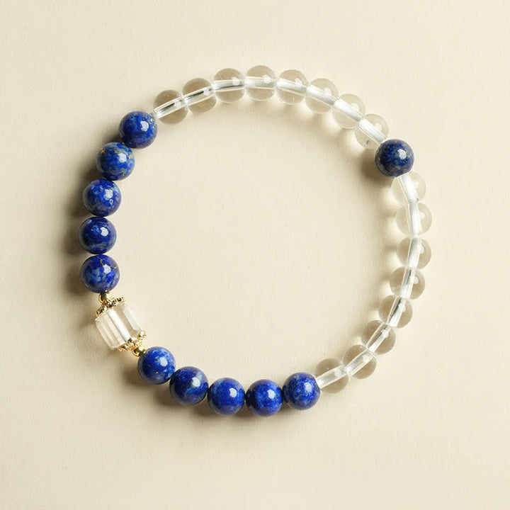 Buddha Stones Pulsera de cuentas de cuarzo transparente y lapislázuli con equilibrio - Lapislázuli de doble vuelta (circunferencia de la muñeca: 14-15 cm) - image 11