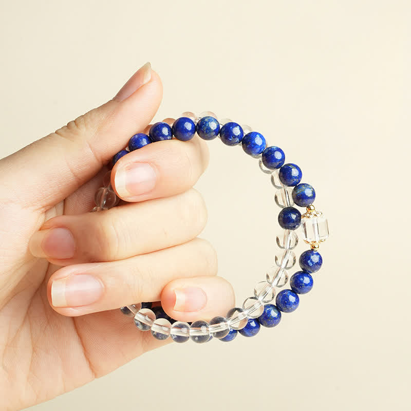 Buddha Stones Pulsera de cuentas de cuarzo transparente y lapislázuli con equilibrio - image 6