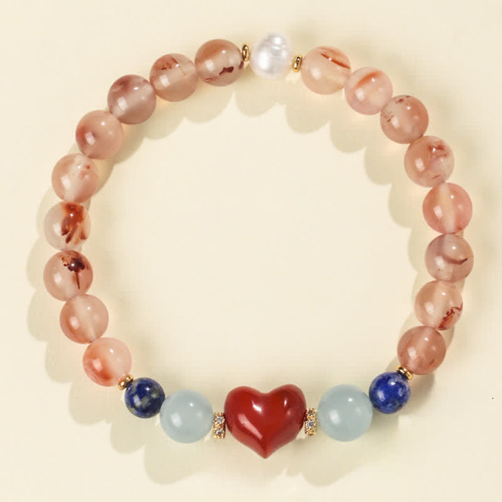 Buddha Stones Pulsera de la suerte con diseño de corazón, ágata roja del sur y lapislázuli. - Ágata Roja del Sur (Circunferencia de la muñeca: 15-16 cm) - image 0