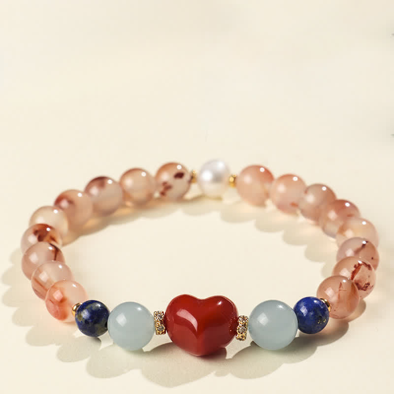 Buddha Stones Pulsera de la suerte con diseño de corazón, ágata roja del sur y lapislázuli. - image 2