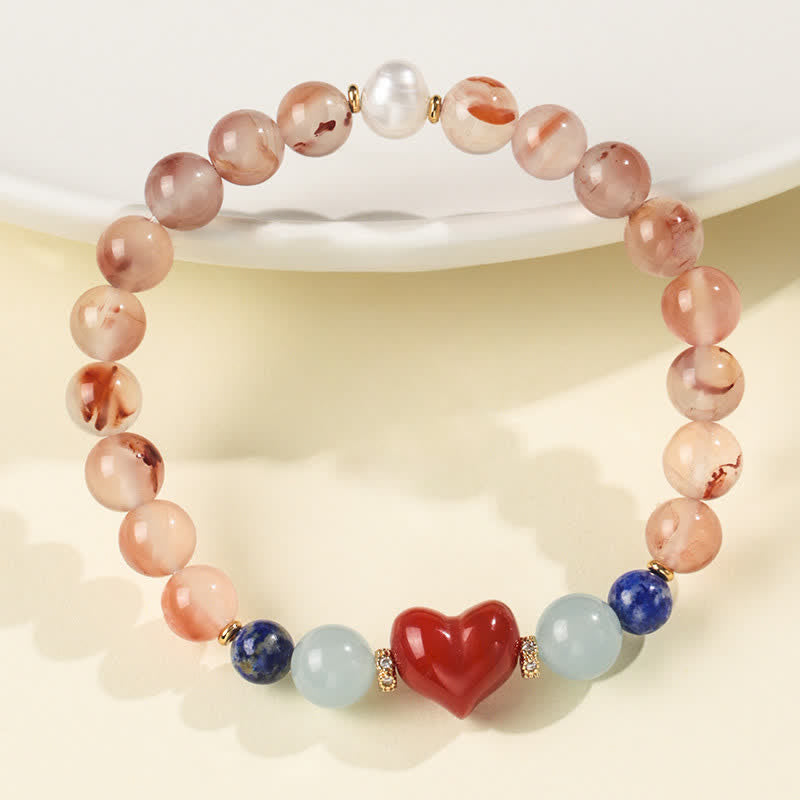 Buddha Stones Pulsera de la suerte con diseño de corazón, ágata roja del sur y lapislázuli. - image 3