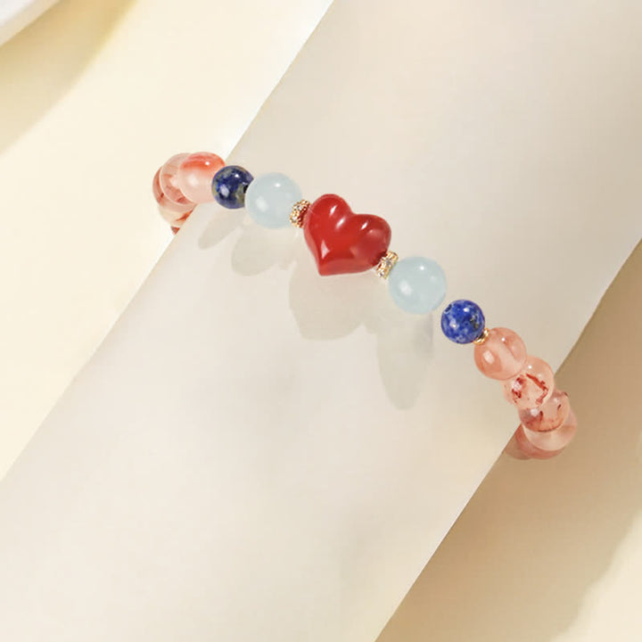 Buddha Stones Pulsera de la suerte con diseño de corazón, ágata roja del sur y lapislázuli. - image 5
