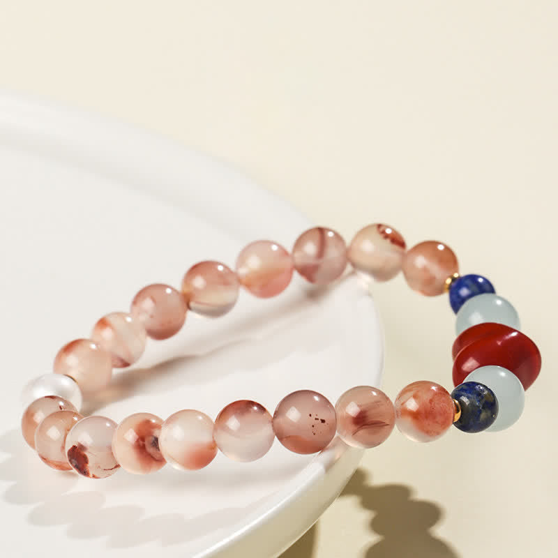 Buddha Stones Pulsera de la suerte con diseño de corazón, ágata roja del sur y lapislázuli. - image 4