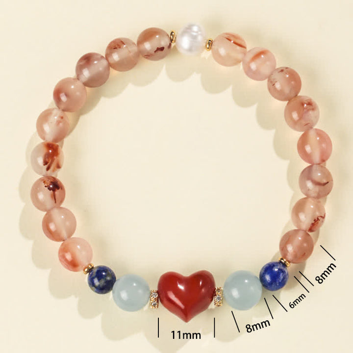 Buddha Stones Pulsera de la suerte con diseño de corazón, ágata roja del sur y lapislázuli. - image 1