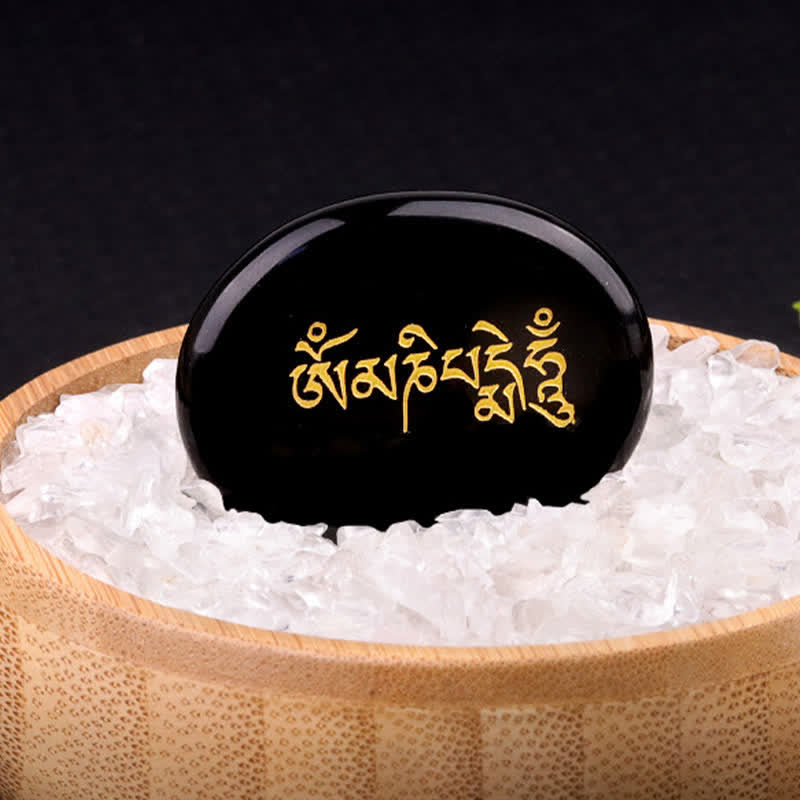 Buddha Stones Om Mani Padme Hum Amatista Ojo de Tigre Piedra de Palma Decoración Cristal 35*45mm - Obsidiana negra natural (el color puede variar) 35*45 mm - image 9