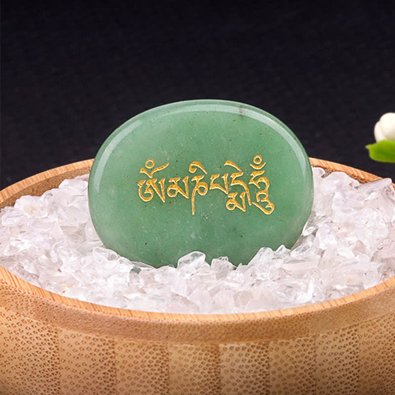 Buddha Stones Om Mani Padme Hum Amatista Ojo de Tigre Piedra de Palma Decoración Cristal 35*45mm - Aventurina verde natural (el color puede variar) 35*45 mm - image 21