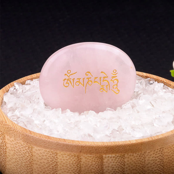 Buddha Stones Om Mani Padme Hum Amatista Ojo de Tigre Piedra de Palma Decoración Cristal 35*45mm - Cuarzo rosa natural (el color puede variar) 35*45 mm - image 27