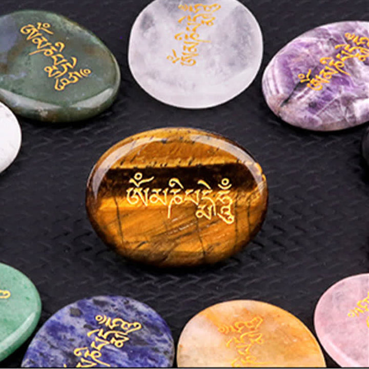 Buddha Stones Om Mani Padme Hum Amatista Ojo de Tigre Piedra de Palma Decoración Cristal 35*45mm - image 40