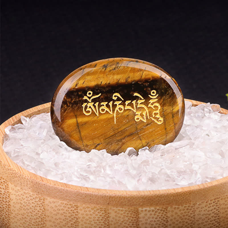 Buddha Stones Om Mani Padme Hum Amatista Ojo de Tigre Piedra de Palma Decoración Cristal 35*45mm - Ojo de tigre natural (el color puede variar) 35*45 mm - image 3