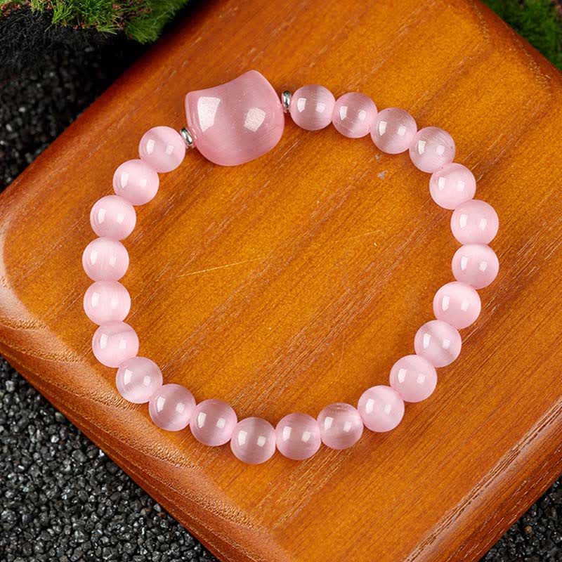 Buddha Stones Pulsera con cuentas de cuarzo transparente y ágata azul con diseño de gato adorable - Ojo de gato rosa (circunferencia de la muñeca: 15-16 cm) - image 18