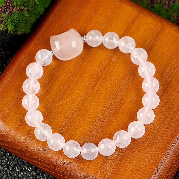 Buddha Stones Pulsera con cuentas de cuarzo transparente y ágata azul con diseño de gato adorable - Cristal rosa (circunferencia de la muñeca: 15-16 cm) - image 6