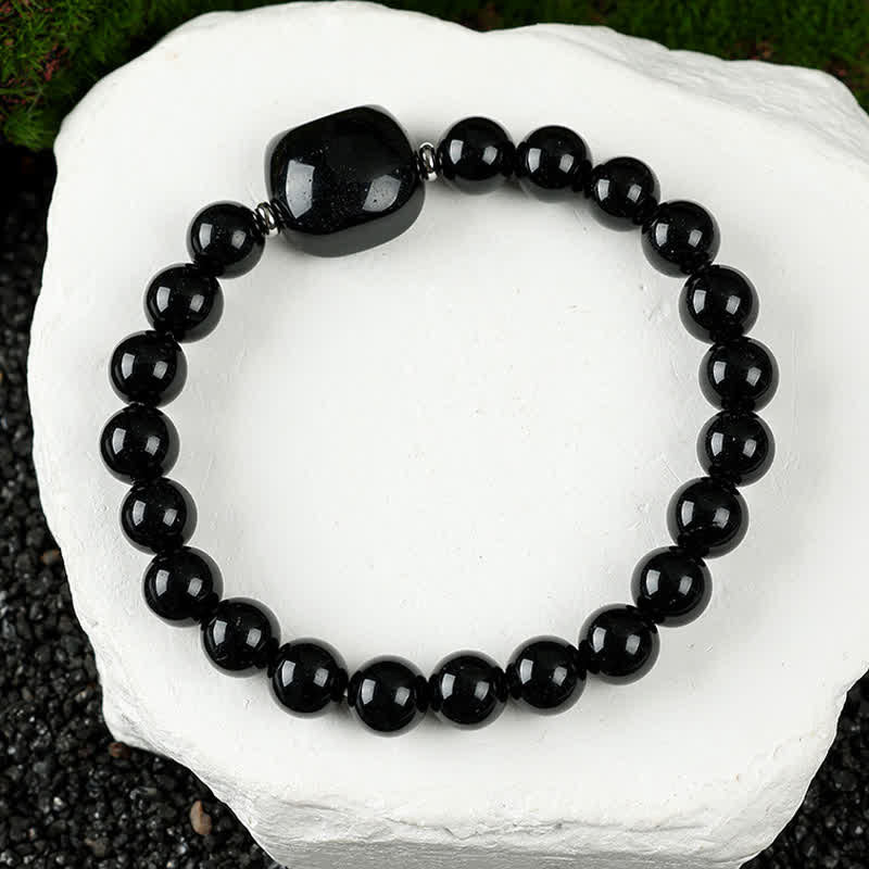 Buddha Stones Pulsera con cuentas de cuarzo transparente y ágata azul con diseño de gato adorable - Obsidiana negra (circunferencia de la muñeca: 15-16 cm) - image 27