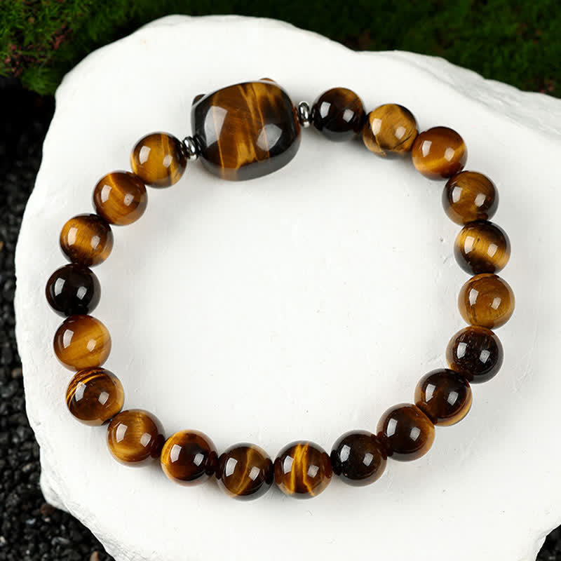 Buddha Stones Pulsera con cuentas de cuarzo transparente y ágata azul con diseño de gato adorable - Ojo de tigre (circunferencia de la muñeca: 15-16 cm) - image 31