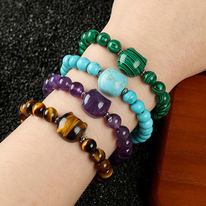 Buddha Stones Pulsera con cuentas de cuarzo transparente y ágata azul con diseño de gato adorable - image 36