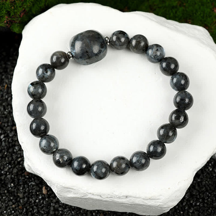Buddha Stones Pulsera con cuentas de cuarzo transparente y ágata azul con diseño de gato adorable - Piedra negra brillante (circunferencia de la muñeca: 15-16 cm) - image 29