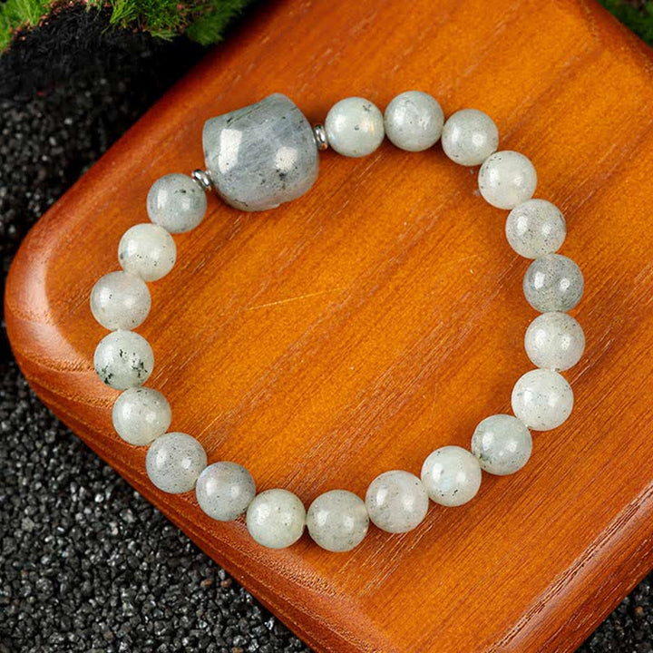 Buddha Stones Pulsera con cuentas de cuarzo transparente y ágata azul con diseño de gato adorable - Labradorita (circunferencia de la muñeca: 15-16 cm) - image 12