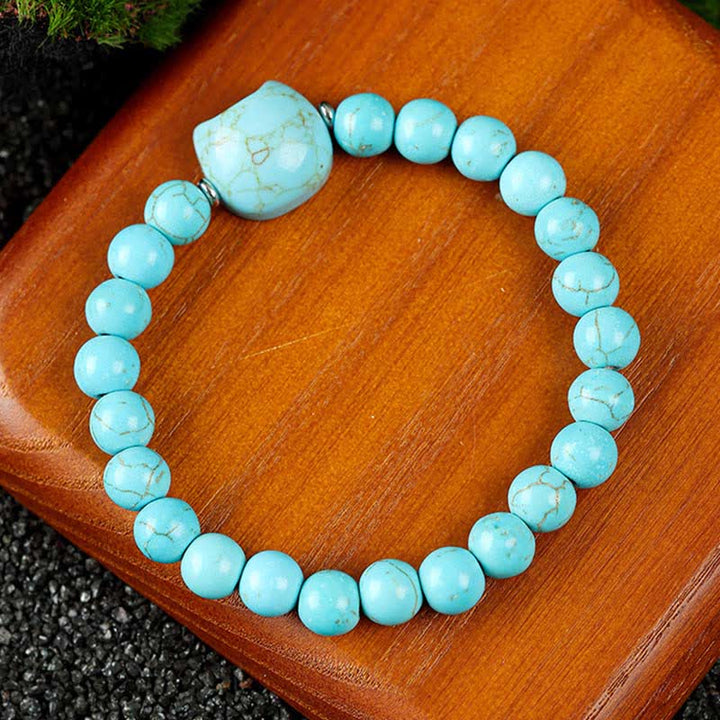 Buddha Stones Pulsera con cuentas de cuarzo transparente y ágata azul con diseño de gato adorable - Turquesa (circunferencia de la muñeca: 15-16 cm) - image 14