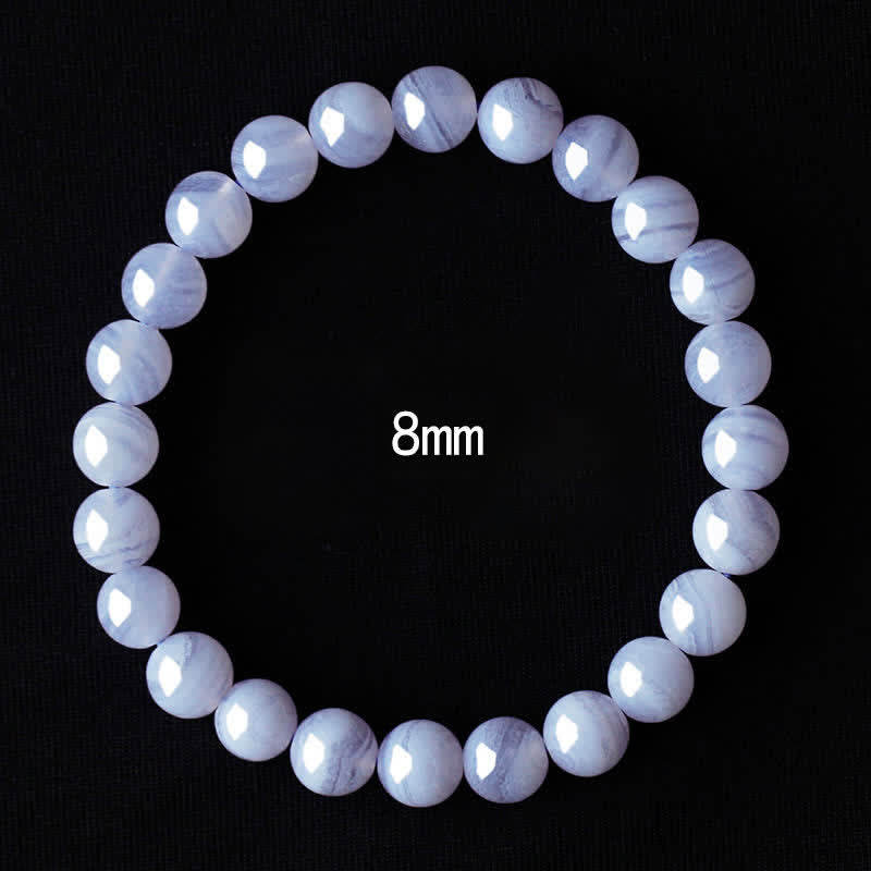 Buddha Stones Pulsera redonda de cuentas de ágata azul natural con encaje - Ágata de encaje azul (circunferencia de la muñeca: 15-16 cm) - image 0