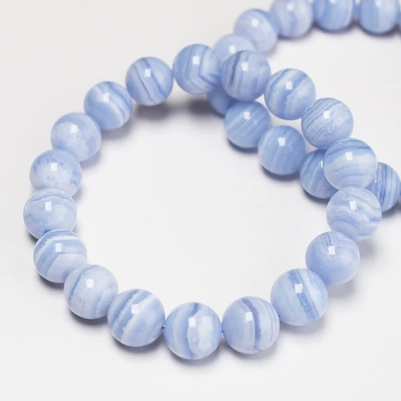 Buddha Stones Pulsera redonda de cuentas de ágata azul natural con encaje - image 1