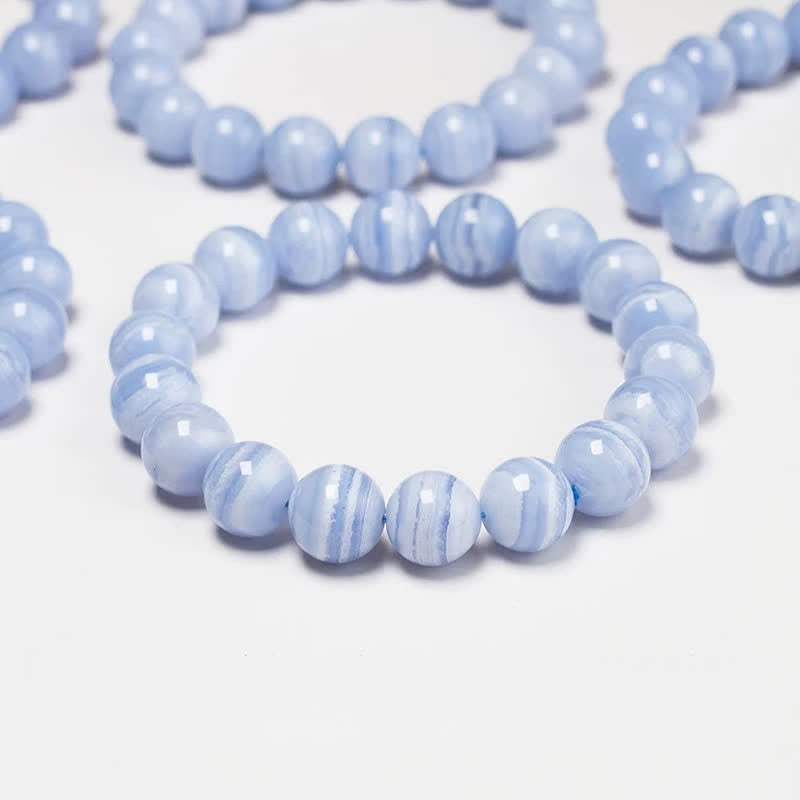 Buddha Stones Pulsera redonda de cuentas de ágata azul natural con encaje - image 2